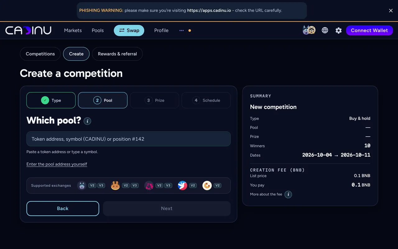 Step 2: which pool, with the supported exchanges