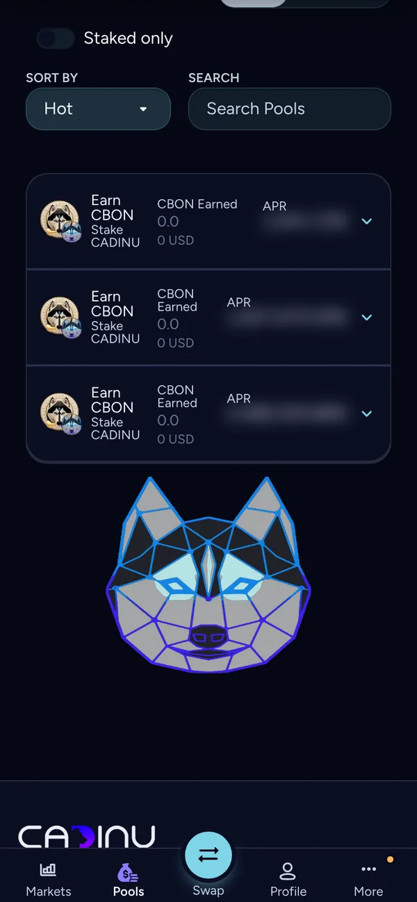 The Staking Pools list on a phone